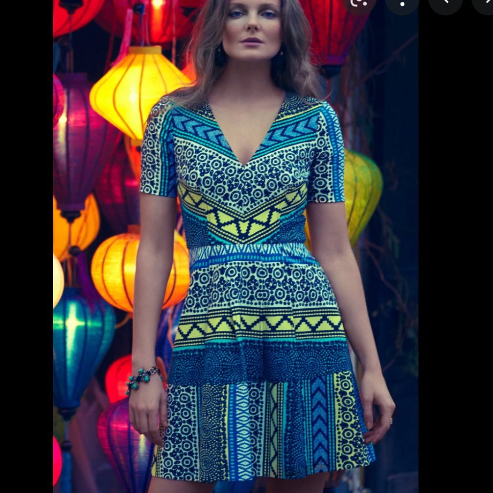 Tracy Reese V neck multicolor printed dress